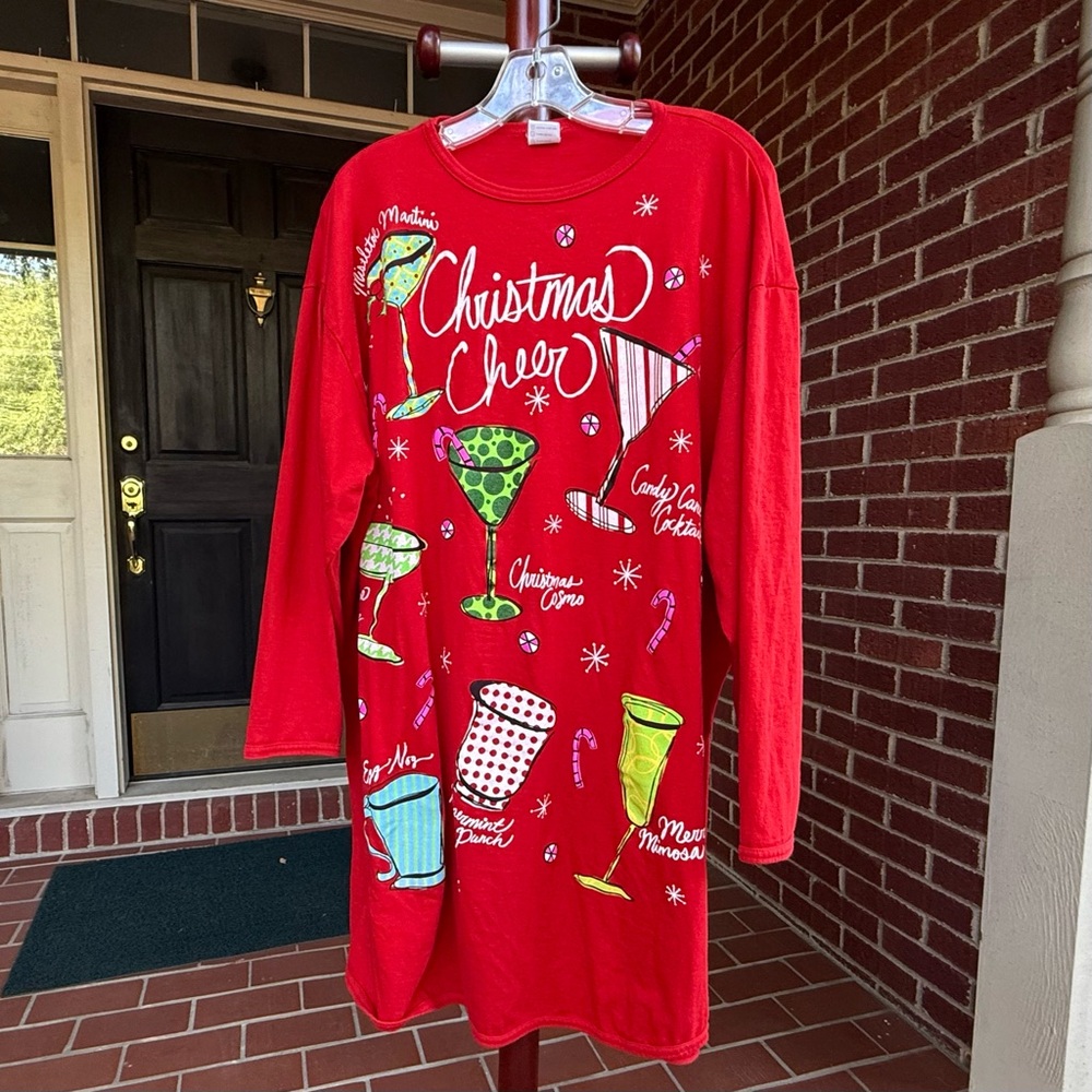 Festive Red Christmas Cheer Pajama Shirt 100% Cotton